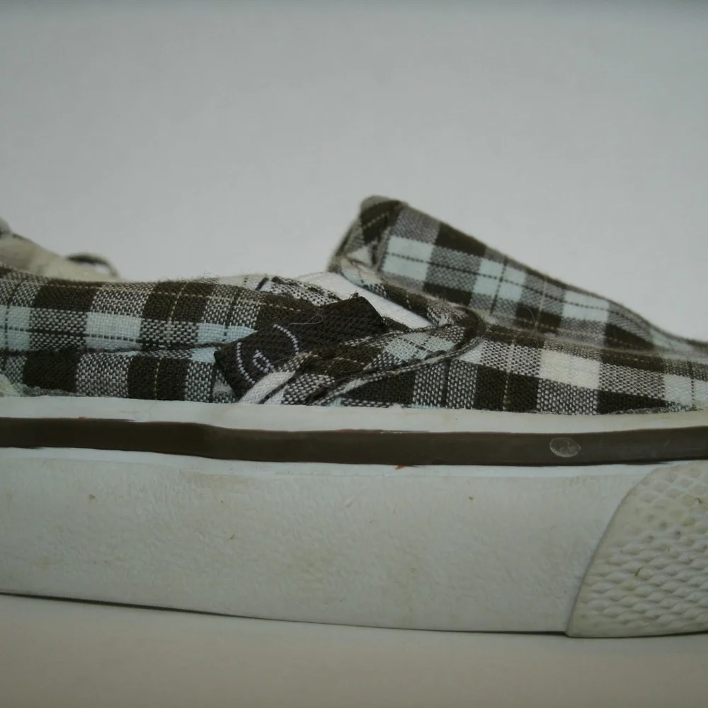 Gymboree Boys Shoes Brown Plaid Slip On Canvas Skate Sneakers Size 3